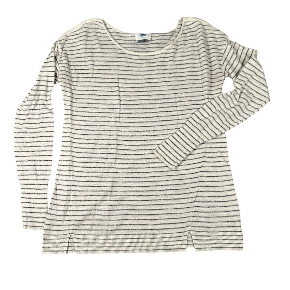Old Navy Womens Small White Blue Striped Long Sleeve Lightweight Sweater‎ Top